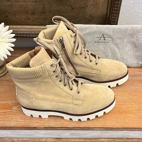 AQUATALIA Myla Corduroy / Leather Suede Combat Boots - Size 9.5 - Picture 4 of 13
